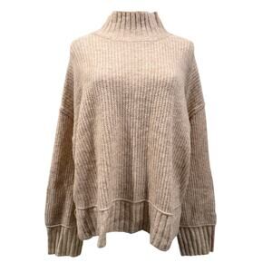 The Workshop NEW Oatmeal Beige Mock Neck Chunky Knit Sweater Medium Cozy Soft